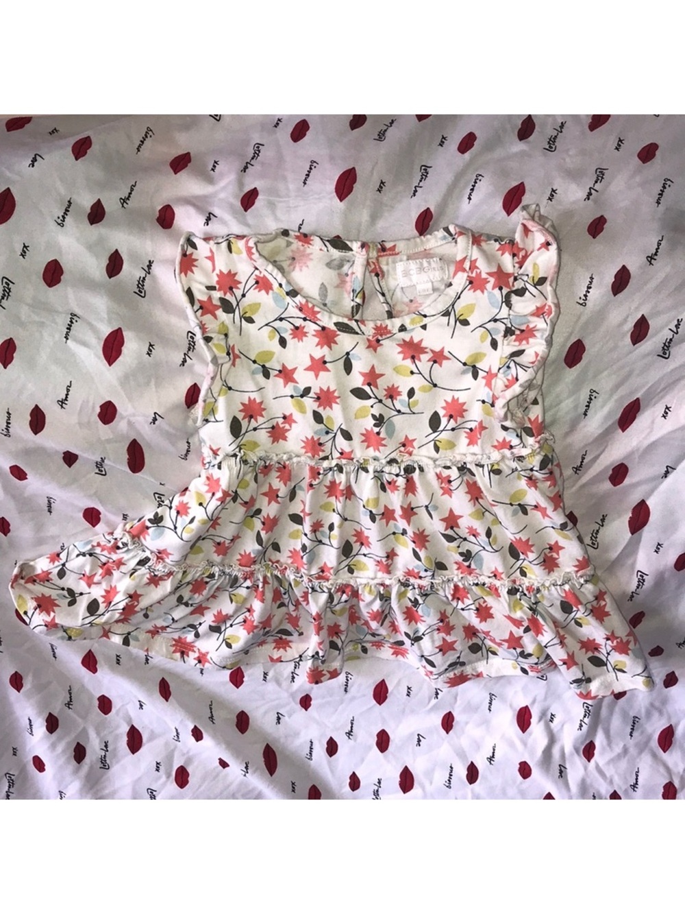 BCBGirls Floral Ruffle Tiered Dress - White with Coral & Green